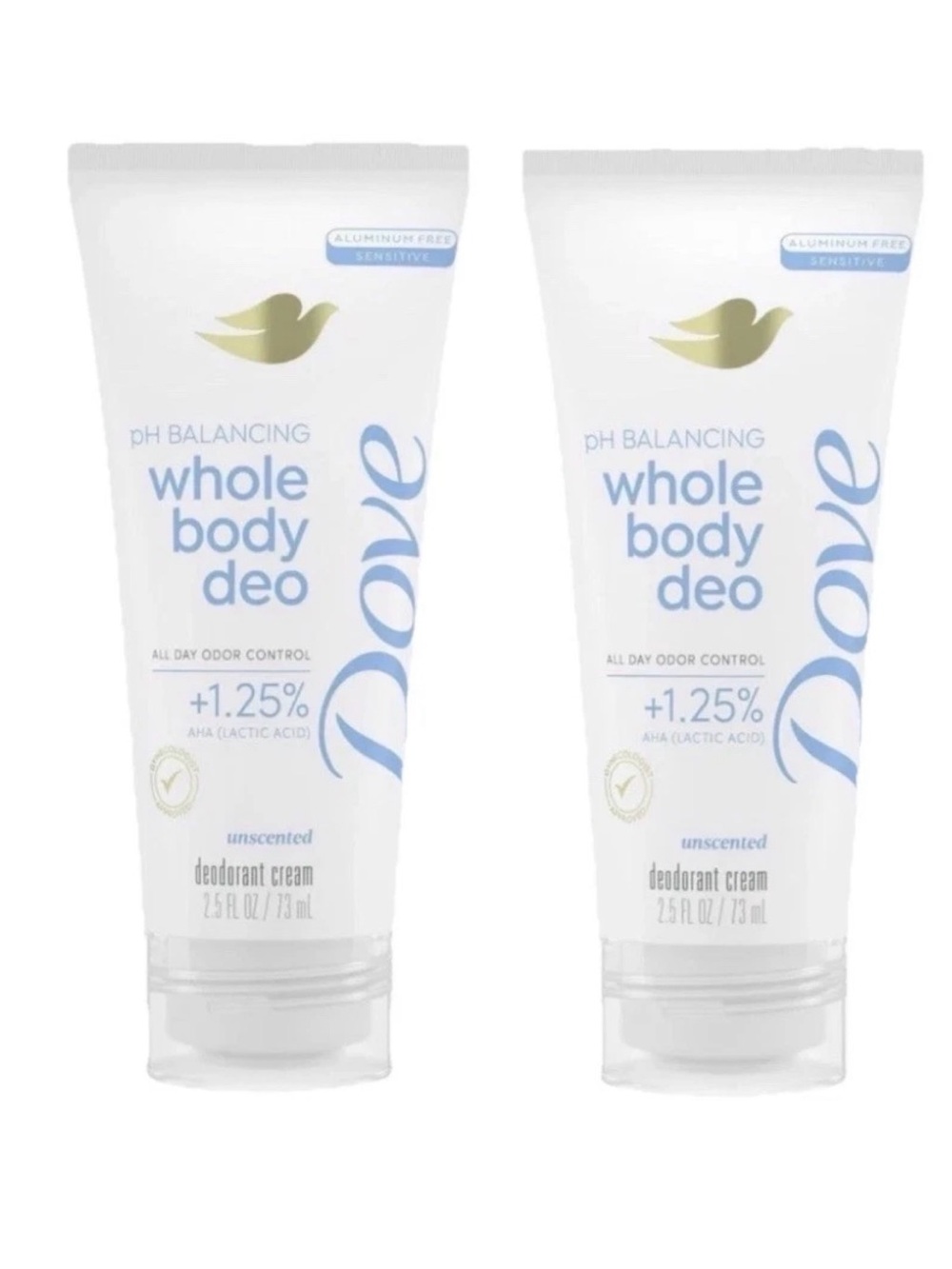 Dove pH Balancing Whole Body Dove Deodorant Cream - Unscented White (2 Pack)